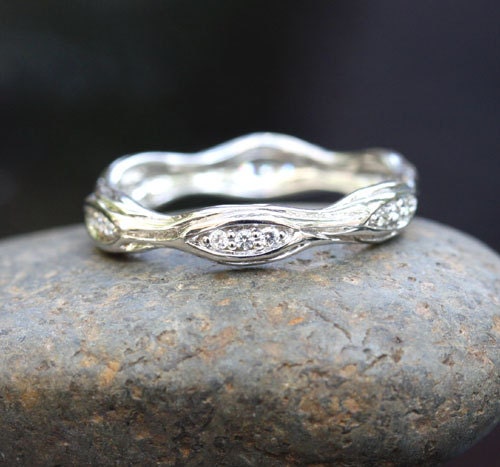Twig Ring 14k White Rose or Yellow Gold with Natural Diamonds Eternity Ring(Choose size and color options at checkout)