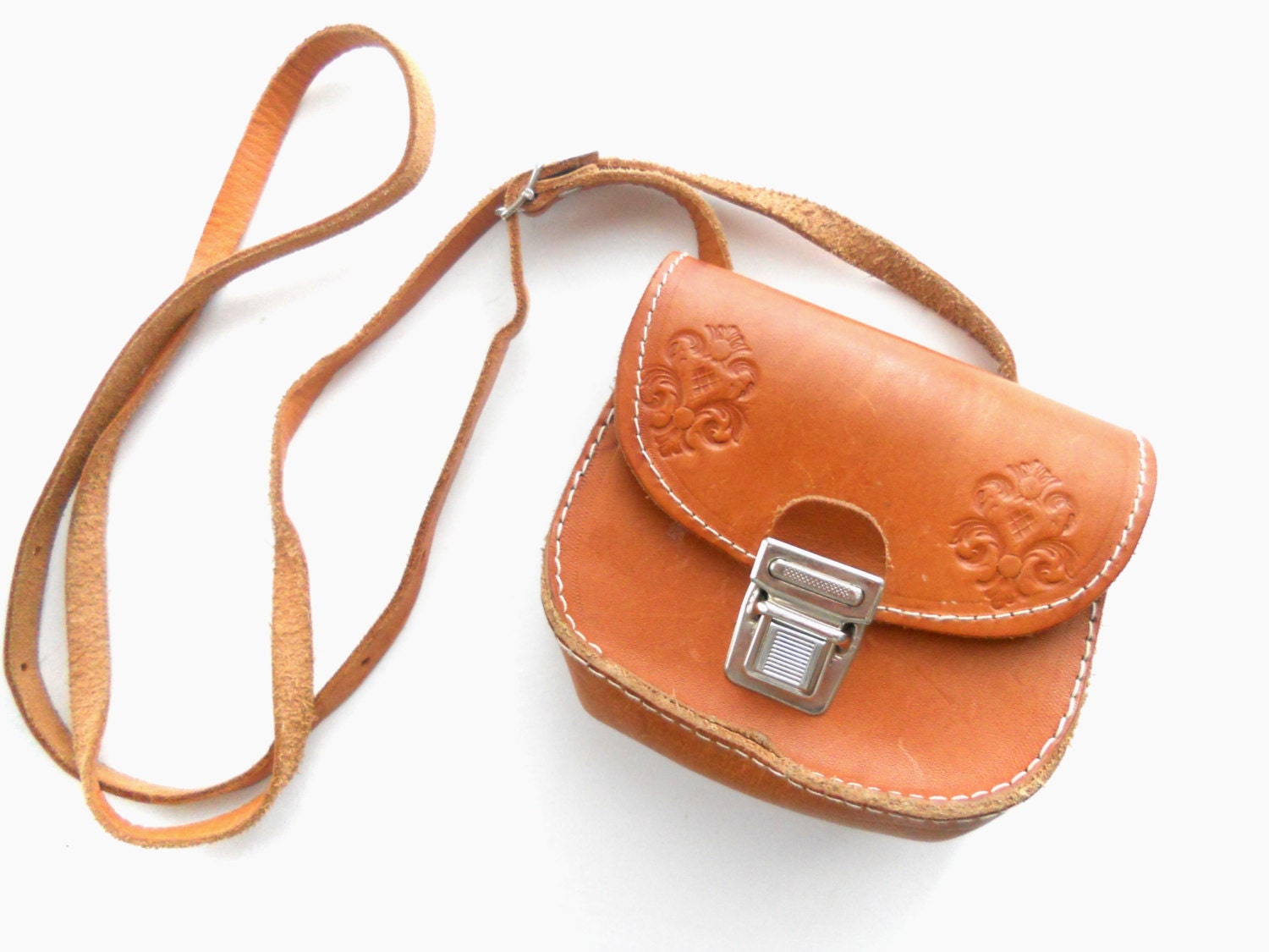 Vintage Genuine leather handbag purse Handmade cognac brown shoulder bag CROSSBODY purse for her girl woman
