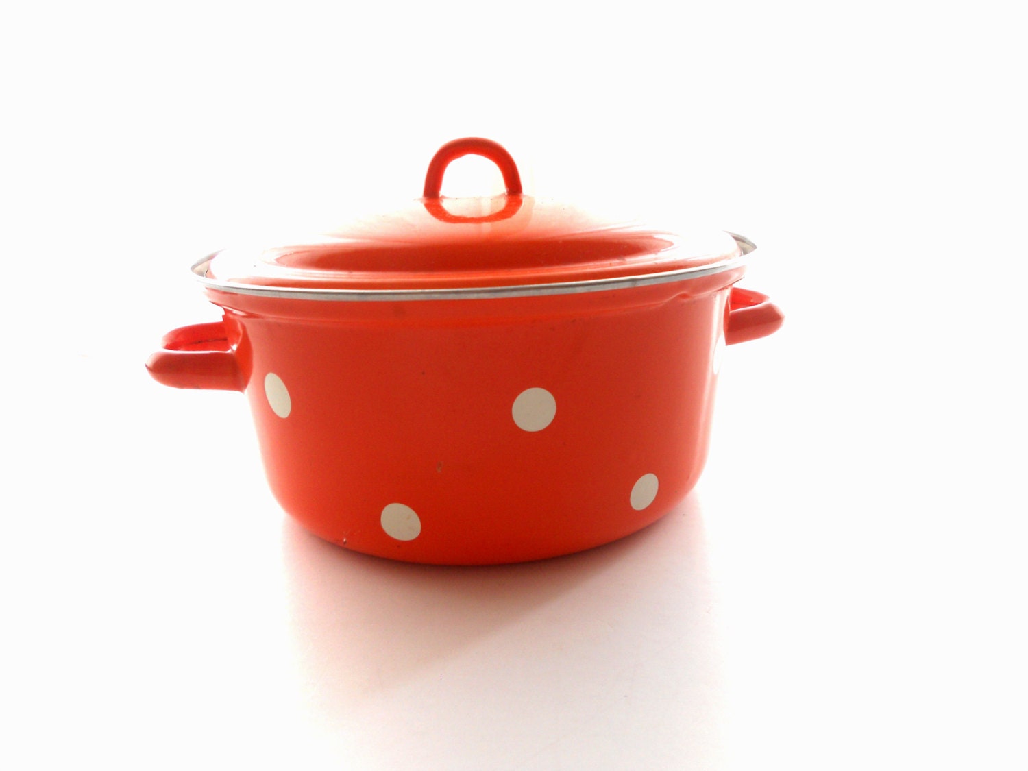 Vintage Soviet enamelware Orange White dotted pot Soviet vintage housewares 1980s Vintage kitchen decor