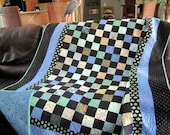 Blue, Black, & Green Checkered Lap Quilt - Perfect for Fathers Day ... or yourself