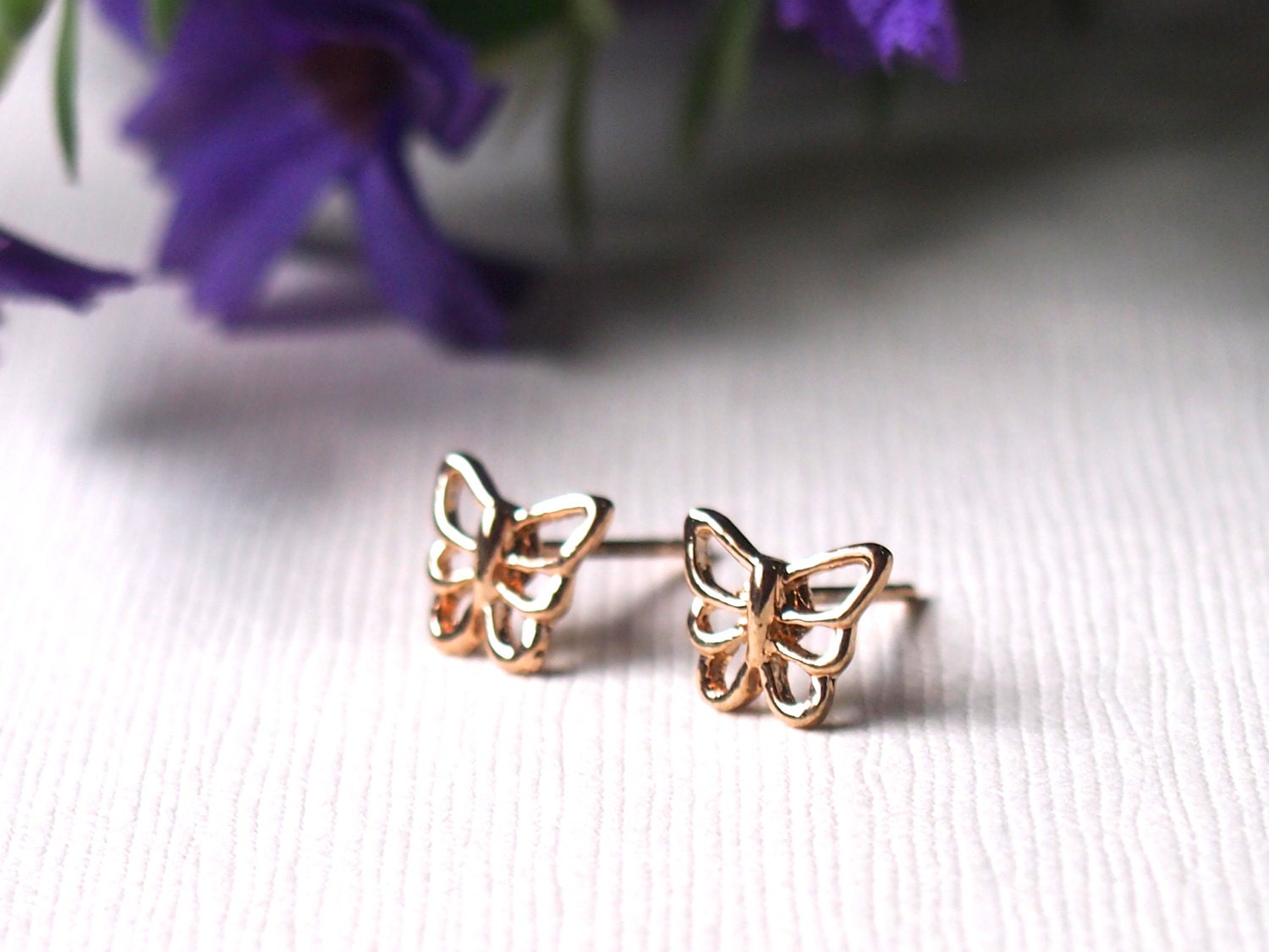Petite pretty little Butterfly ear stub in Gold