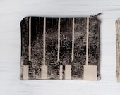 Small Black Zipper Pouch, Hand Screen Printed. One of a kind Change / Coin / Card purse