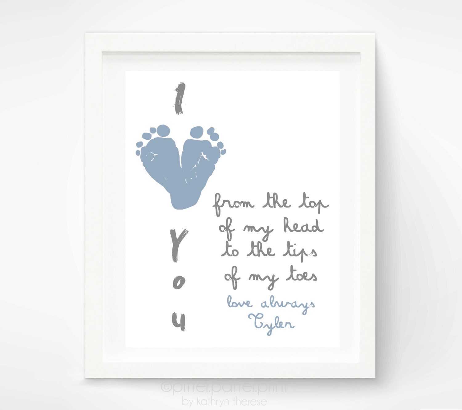 First Father's Day Gift for New Dad - I Love You Baby Footprint Heart - Personalized Gift for Grandpa, Daddy, Grandfather