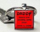 Daddy Custom Personalized Keychain with Childrens Names Red with Black Disney Style Font Handmade Keyring Gift for Him Gift Boxed