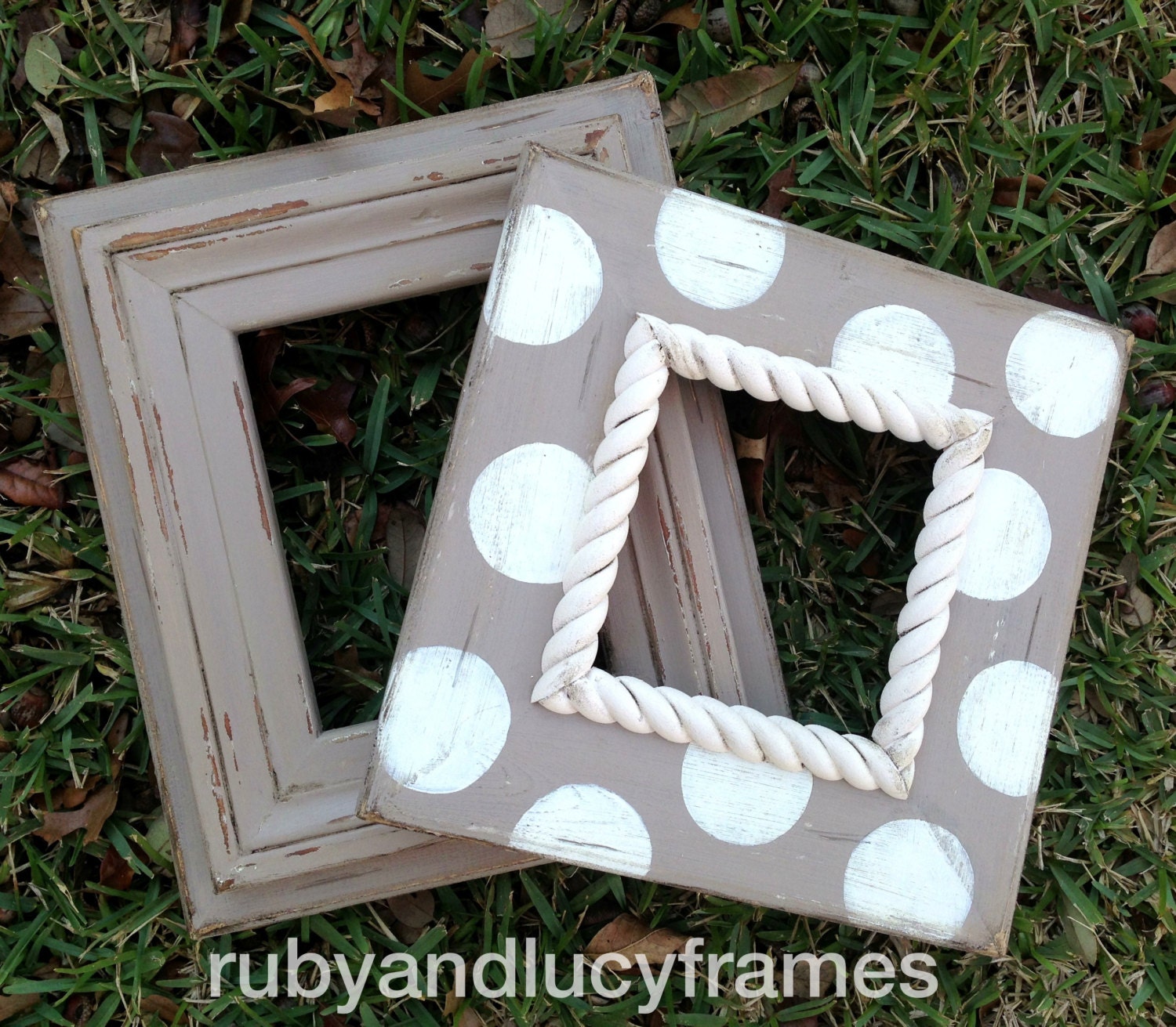 set of two table top distressed frames-- taupe and heirloom white 5x7 and 5x5