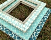 set of three oversized distressed frames--moroccan, quatrefoil & star chain in beautiful wedge blue, turquoise, and heirloom white