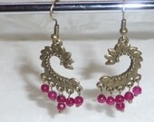 Ruby Feather Flash Brazilian Ruby Chandelier Earrings Handmade OOAK using Pink Topaz by JeniandPat's Bead Hive