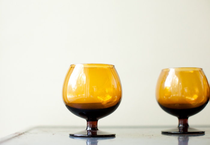 Vintage Amber Glass Whisky Snifters - Set of 4