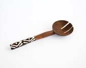 Vintage Teak Serving Ware - wooden spork with cool handle detail