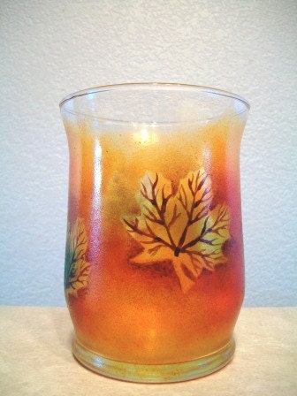 Fall Leaf Candle Holder, Glass, Hand Painted