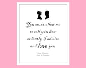 Pride and Prejudice Mr. Darcy Proposal Quote 8"x10" Print by Jane Austen
