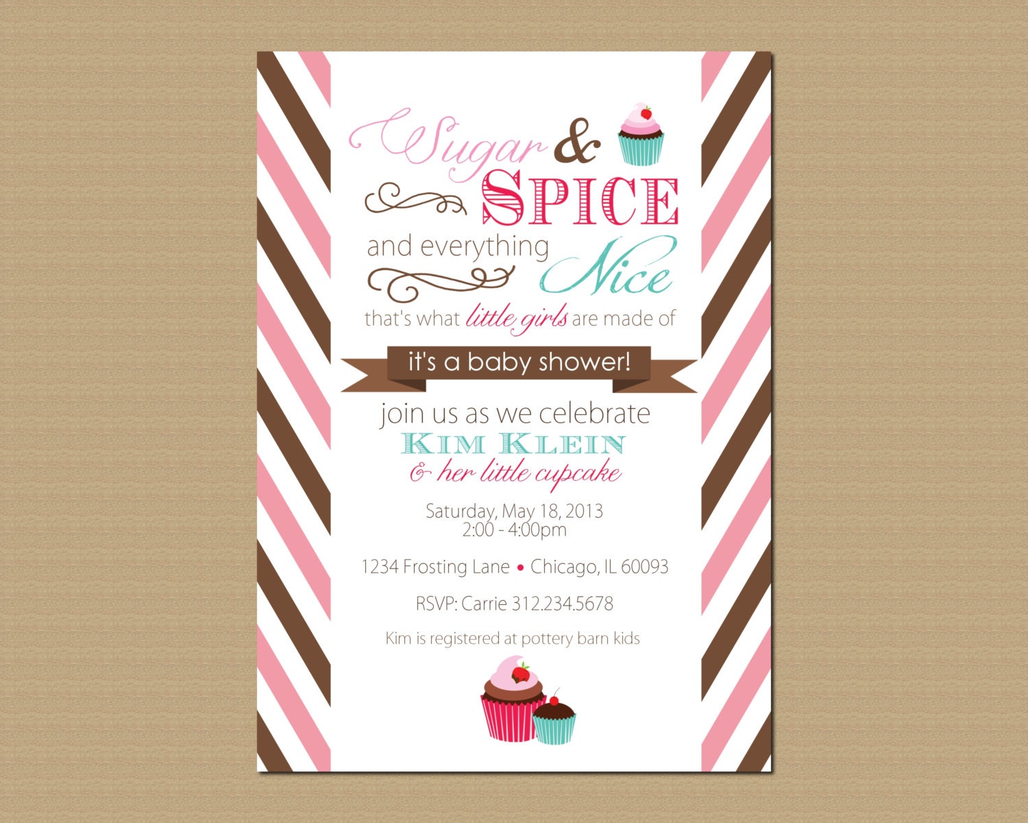 Cupcake Baby Shower Invitation, Printable Invitation, Sugar & Spice Cupcake Invitation