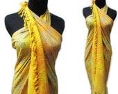 BATIK Beach Sarongs, Bali Sarong, Beach Cover up, Large Shawl, Batik Pareo, HANDMADE, Soft Yellow, Rayon, Size 47 x 71 inches.