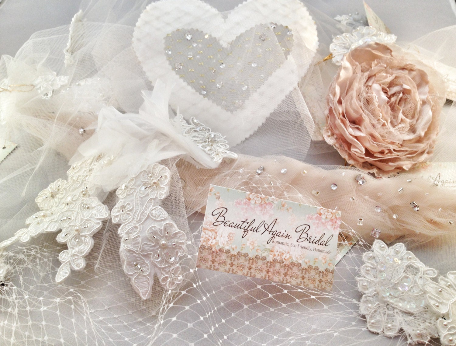 Eco Friendly Custom Made Veils, Hair Pieces,  Flowers - From Vintage & Recycled Materials