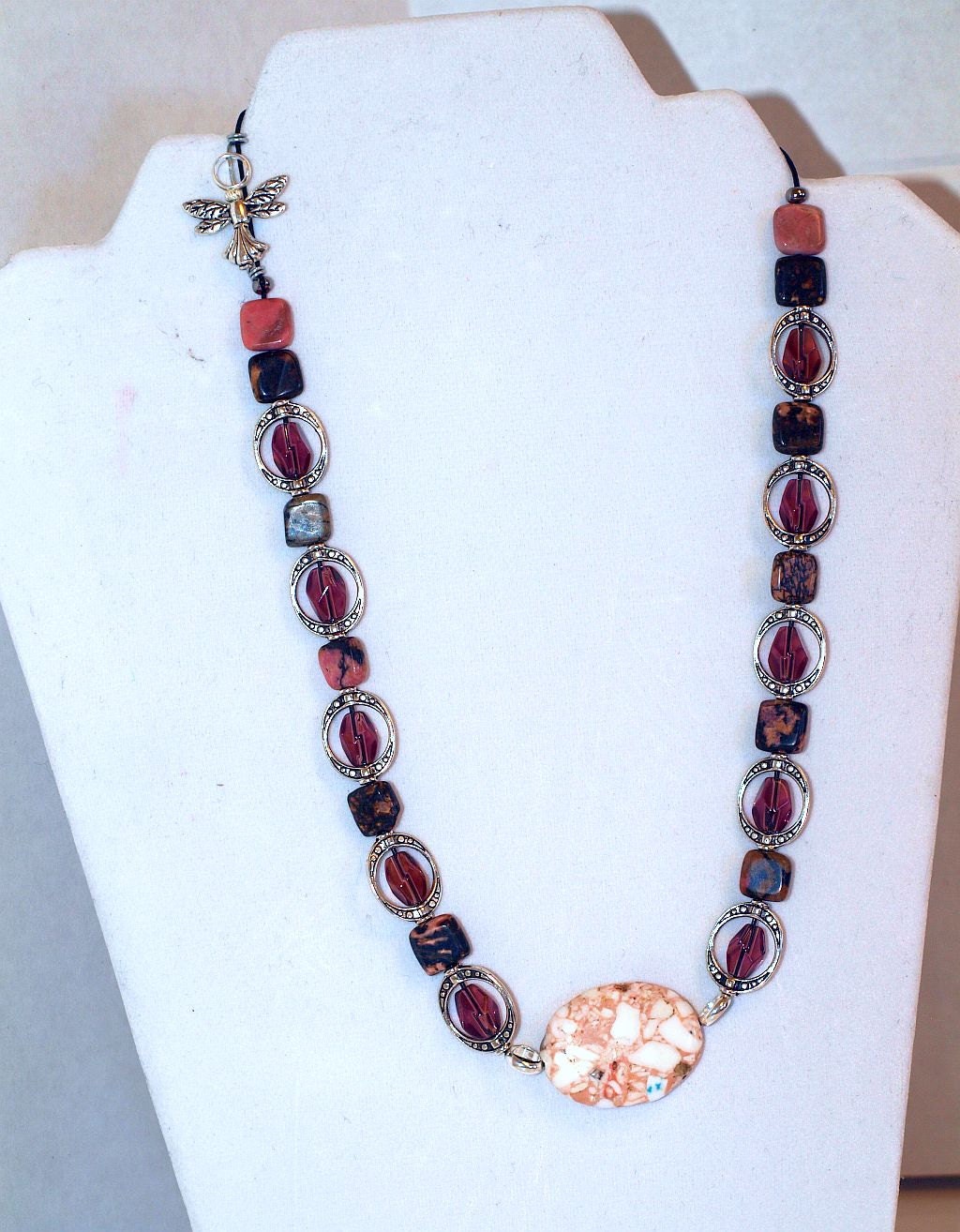 Womens Necklace Angel On My Shoulder pink Taiwan Turquoise, purple Amethyst, pink Rhodonite / Fashion Jewelry, Healing, Gifts