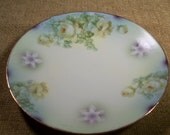 Wall Plate, Salad Plate, Home Decor, Silesien Germany, Roses, Grapes, Green, Yellow, Purple, Gold Edge, Antique 1930s, TKSPRINGTHINGS
