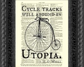 Cycle Tracks Will Abound in Utopia, H. G. Wells Quote, Bicycle Art, Upcycled Book Art, Wall Decor, Dictionary Art Print, Mixed Media Collage