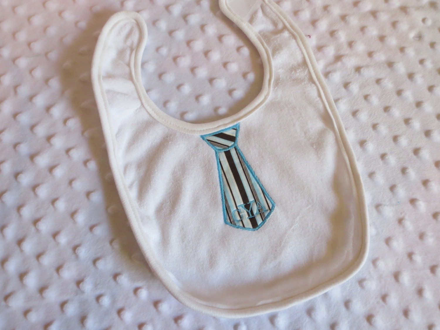Personalized Neck Tie Bib- Blue and Brown Stripes