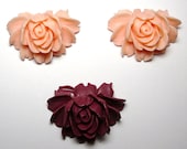 3 Large Cabbage Flower Rose Cabochons, 2 Peach, 1 Dark Pink, Supply Stash, UK seller
