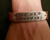 Stamped Metal Leather Cuff Bracelet