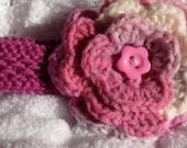 Hand Knitted Baby Headband with Crochet Flower