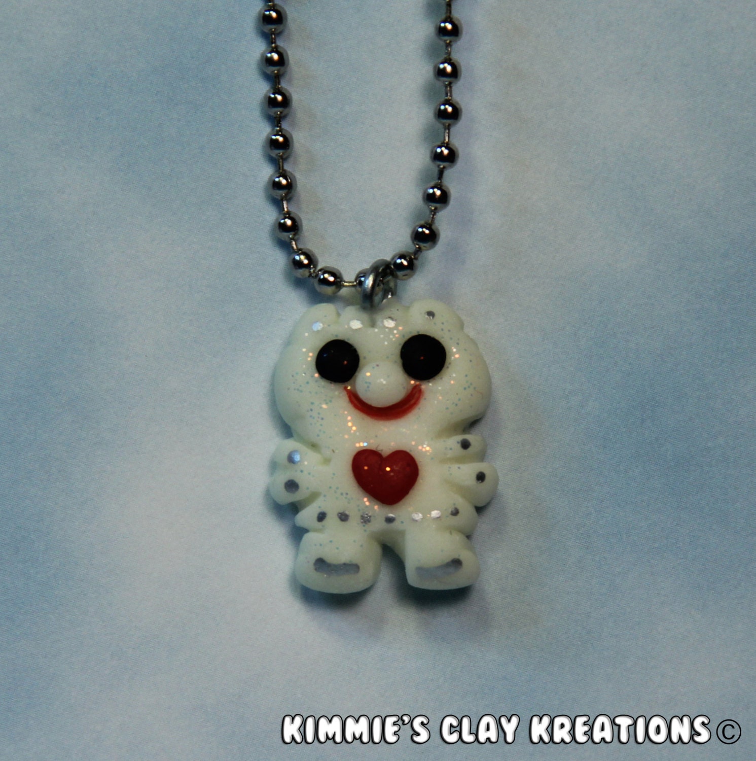 Polymer Clay Robot Girl Charm Necklace Glow In The Dark - Miniature Whimsical Character Sculpture