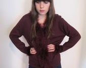 SALE 90s Vintage Maroon Burgundy Cardigan / Sweater with Feathers