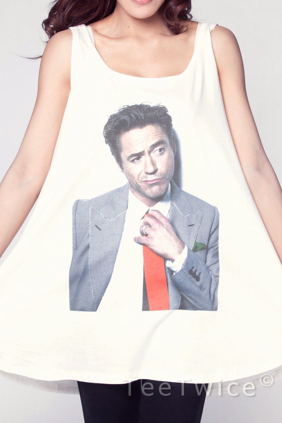 Robert Downey Jr T Shirt Dress Smile Movie Actor Top Women Shirts White Tunic T-Shirt Sleeveless Vest Mini Dresses Size M L