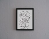 Precious Moments  Three Siblings Girl Boy and Baby Hand Cut silhouette papercut