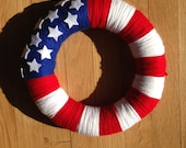 13 Stripe Patriotic Red, White, and Blue Yarn Wreath With Felt Stars