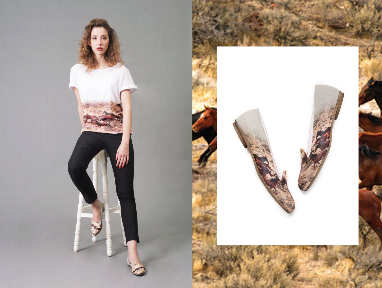 Limited Edition Slipper with Wild Horses Print & Matching Tee