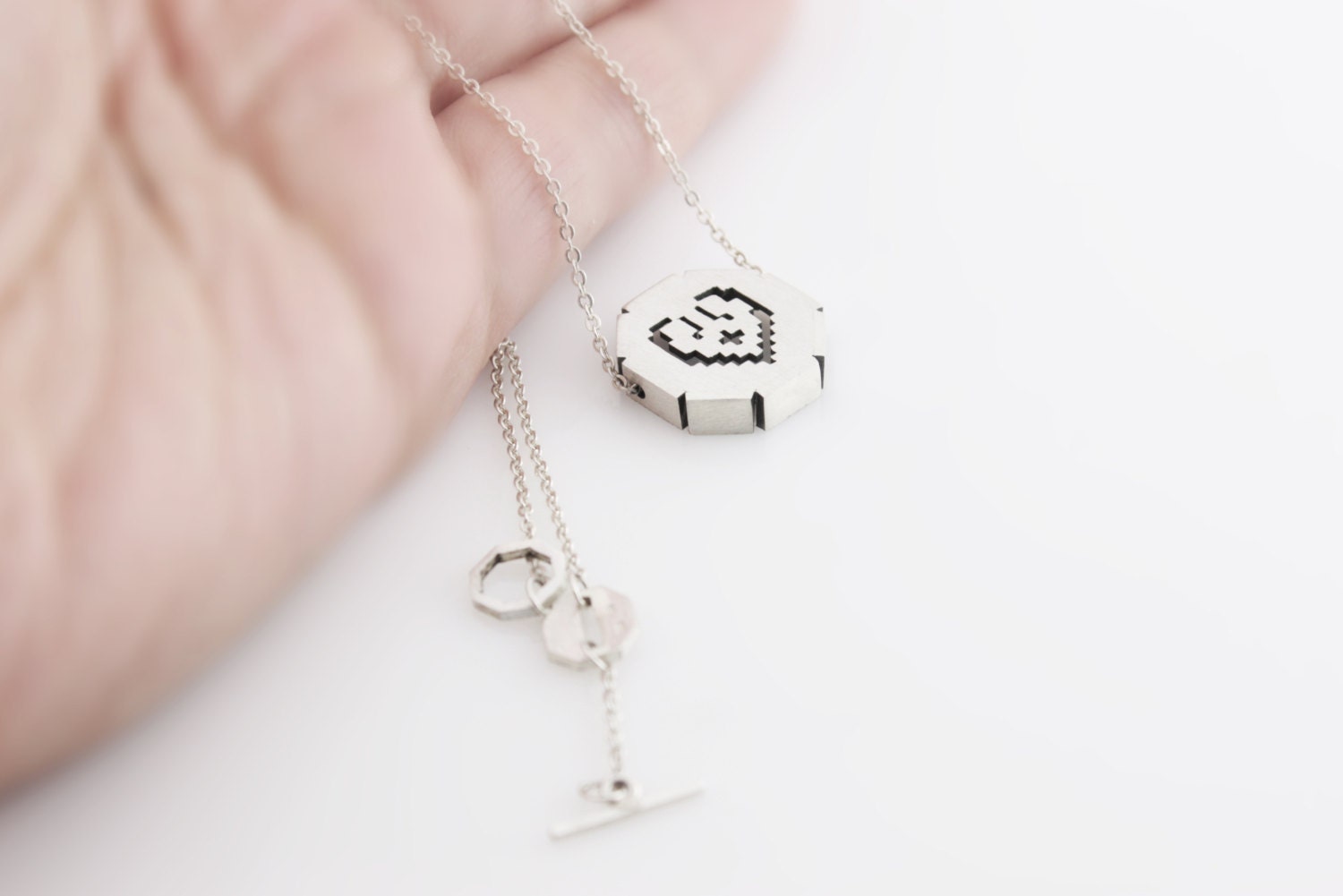 Sterling silver heart geometric cross stitch oxidized necklace