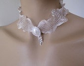 wedding jewelry- silver gray titanium ribbons-hand made-surrounded by crystal pearl brooch-wedding necklace bridal necklace bridesmaid gifts