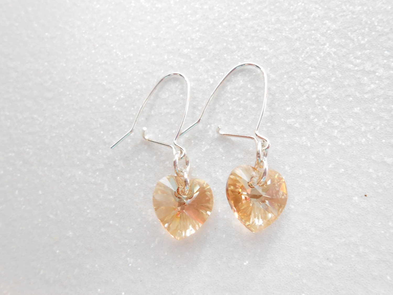 Swarovski Heart Earrings - Golden Shadow Dangle Sterling Silver Heart Earrings - Dazzling Crystal Heart Earrings - SkadiJewelry