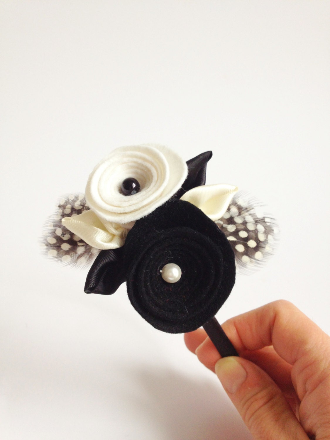 Free shipping, Trendy black and white headband, felt headband black and white.