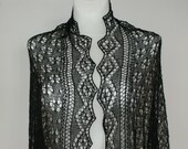 Black silk lace stole bridal handknit luxurious - Anazie