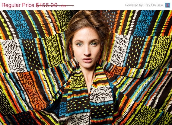 ON SALE Multicolored neon luxurious silk scarf, Huge designers scarf, Original design by Dikla Levsky, Black, Lime, Orange, Grey, Turqouise