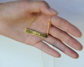 Gold Bar Necklace, Name Plate Necklace, Engraved Necklace, Personalized Gold Letter Initial Necklace