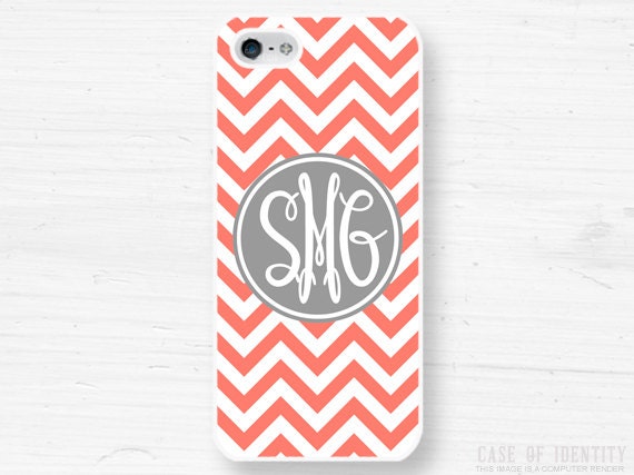 Monogram iPhone 5, 4 Case - Samsung Galaxy s2 s3 s4 note, Ipod Touch 4, 5, Blackberry - Zig Zag Chevron - Coral Pink Grey - 0002