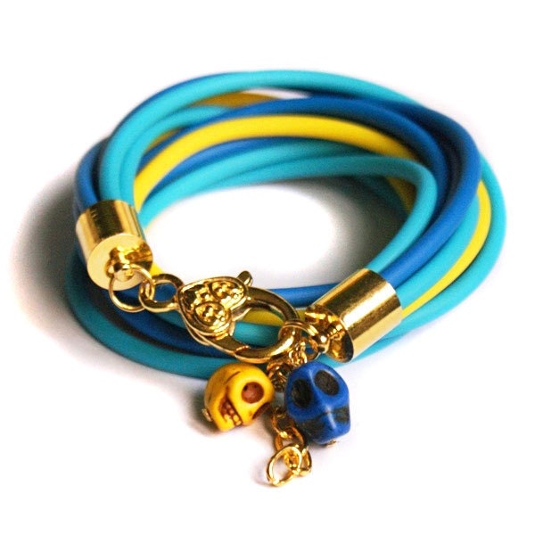 RUBBER cord bracelet - skull bracelet - bangle bracelet - spring trends - fashion jewelry - trendy - gold - wrap bracelet - summer bracelet