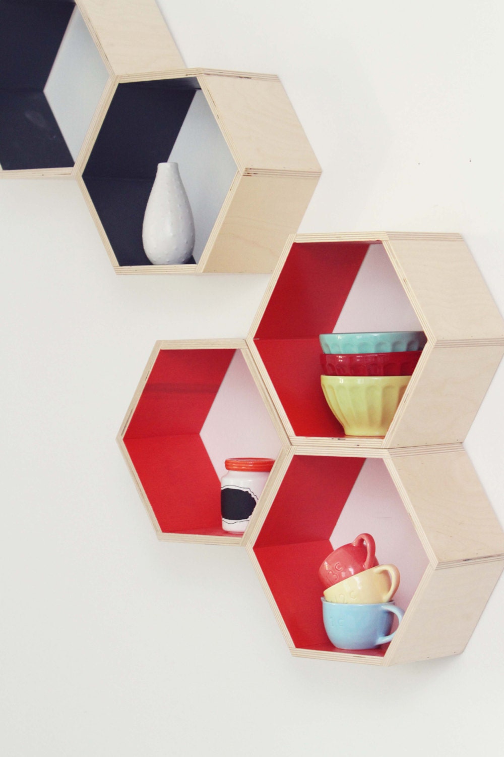 Orange Floating Honeycomb Shelves: Set of 5