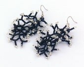 Long  Earrings. Silver  Black  Earrings. Dangle Long Earrings. Beadwork. Beaded  Handmade Jewelry.