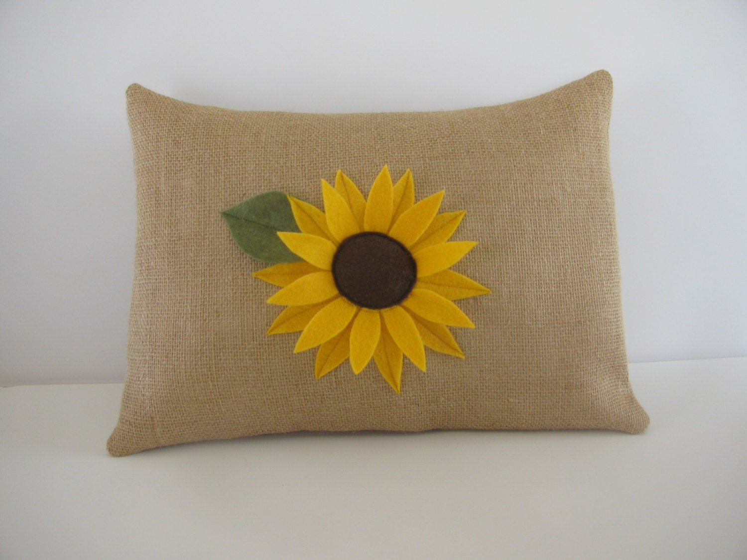 Summer  Natural Burlap Felt Sunflower Pillow Cover