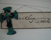 Turquoise Fleur-de-lis Tiered Cross with Verse