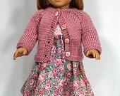 18" American Girl Doll Clothes - Handmade Empire Waist Dress in Rose Motif Print Worn with a Victorian Rose Sweater and Hat