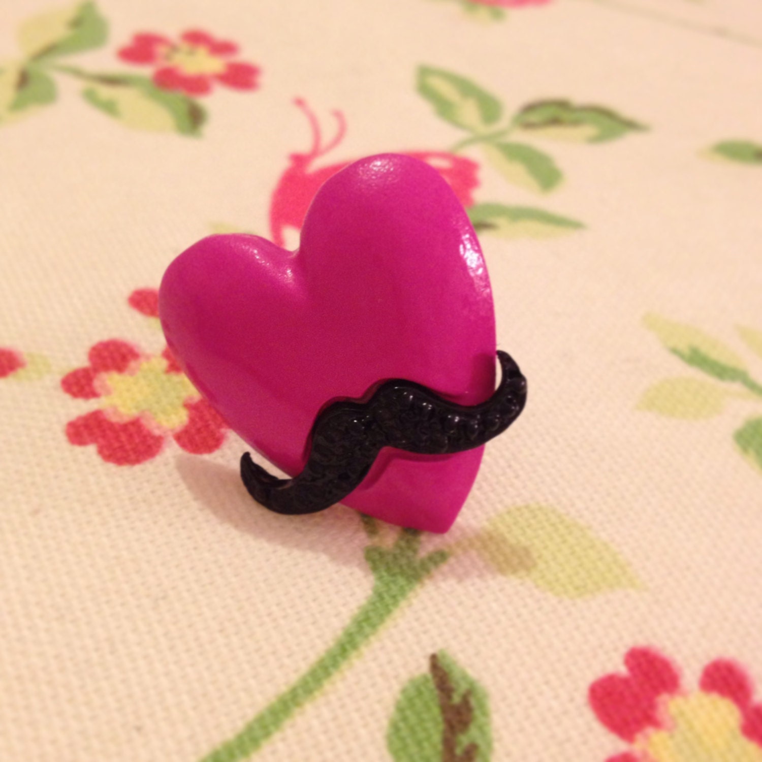Pretty Pink Moustache Heart Ring