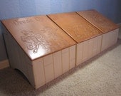 Cute Wooden TOY BOX With Organizational Pictures Carved In The Lids