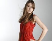 Red bohemian top - high front summer party tank shirt - woven braided - OOAK fashion - boho hippie festival clothing - Small - US 4 6