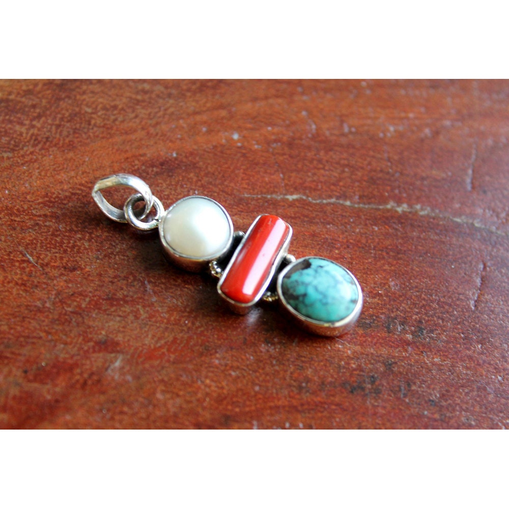 Sterling Silver Pendant, Silver Turquoise Pendant, Turquoise Necklace, Pearl Pendant, Coral Pendant, Sterling Silver Jewelry