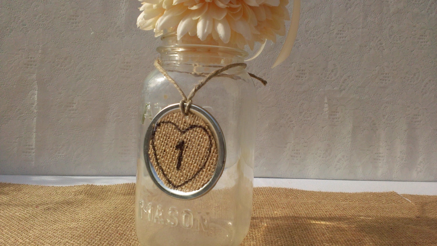 burlap mason jar wedding table numbers rustic wedding table decor mason jar lid table numbers set of 9